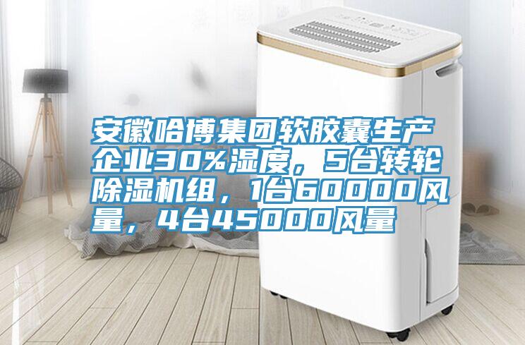 安徽哈博集團(tuán)軟膠囊生產(chǎn)企業(yè)30%濕度,5臺(tái)轉(zhuǎn)輪除濕機(jī)組,1臺(tái)60000風(fēng)量,4臺(tái)45000風(fēng)量